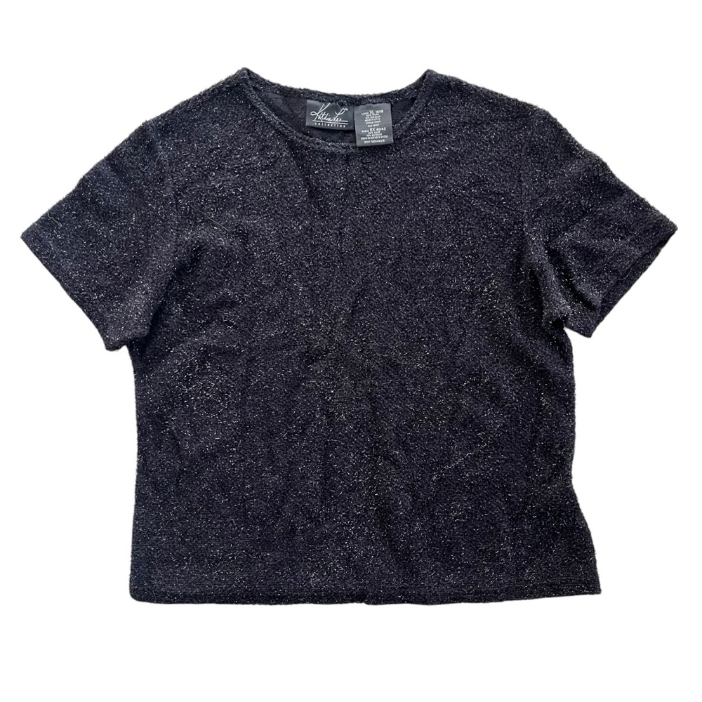 Kathie Lee Collection Women’s XL Black Metallic Sparkle Short Sleeve Knit Blouse